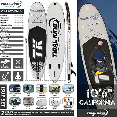 Tidal King California 10′ 6” x 33” Wide & Extra Stable Stand Up Paddle Board ISUP – with Adjustable Paddle, Pump, Leash & Backpack – Standard SUP or Kayak Option | The Storepaperoomates Retail Market - Fast Affordable Shopping