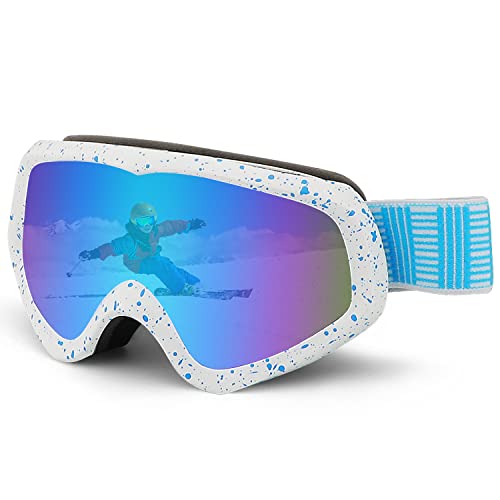 OULAIQI Kids Ski Goggles Snowboard Snow Goggles for 10-18 year old Junior Dual Lens Spherical Lenses with Anti Fog Snow Goggles (White Blue) | The Storepaperoomates Retail Market - Fast Affordable Shopping
