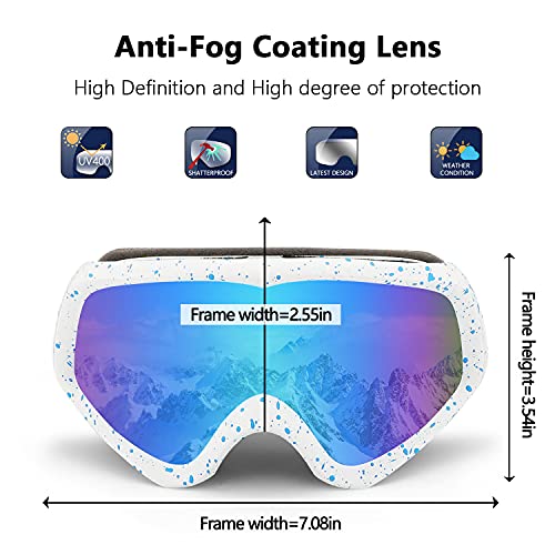 OULAIQI Kids Ski Goggles Snowboard Snow Goggles for 10-18 year old Junior Dual Lens Spherical Lenses with Anti Fog Snow Goggles (White Blue) | The Storepaperoomates Retail Market - Fast Affordable Shopping