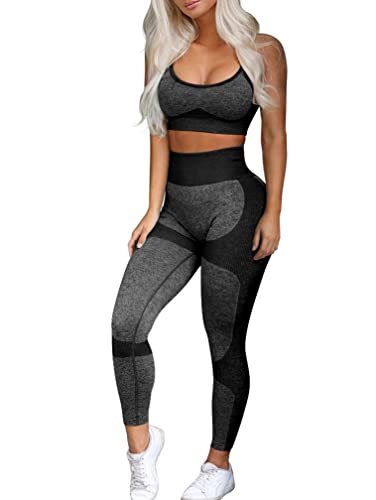 OQQ Exercise Outfits for Women Workout 2 Piece Seamless High Waist Leggings with Sport Bra Yoga Set Black | The Storepaperoomates Retail Market - Fast Affordable Shopping