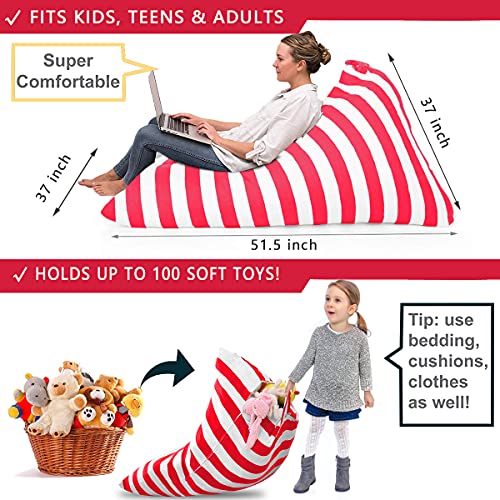 POKONBOY Stuffed Animal Storage Bean Bag Chair Cover for Kids, Zipper Storage Bean Bag for Organizing Stuffed Animals 100% Cotton Canvas (No Beans) (red) | The Storepaperoomates Retail Market - Fast Affordable Shopping