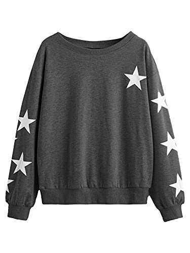 SweatyRocks Women’s Long Sleeve Sweatshirt Star Graphic Print Pullover Shirt Top Dark Grey L | The Storepaperoomates Retail Market - Fast Affordable Shopping
