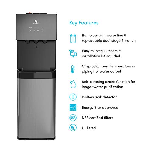 Avalon A5BLK Self Cleaning Bottleless Water Cooler Dispenser, Black Stainless Steel, full size & 2 Stage Replacement Filters For Branded Bottleless Water Coolers, 1500 Gallons | The Storepaperoomates Retail Market - Fast Affordable Shopping