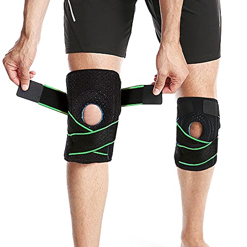 2 Packs Knee Brace with Side Stabilizers , Patella Gel Pads Knee Support for Knee Pain, Adjustable Knee Support for Women/Men Suitable for Arthritis Pain, Injury Recovery, Running, Workout(Green)