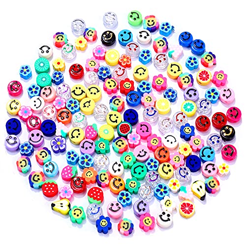 400PCS Happy Face Beads Colorful Flower Polymer Clay Happy Face Beads Vinyl Resin Acrylic Loose Spacer Beads for Bracelet Necklace Earring Jewelry Making Supplies with Elastic String | The Storepaperoomates Retail Market - Fast Affordable Shopping