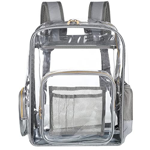 Xuniea Large Clear Backpack Heavy Duty PVC Plastic Backpack Transparent Book Bag See Through Work Bag for Stadium, School, Travel, College (Silver Gray) | The Storepaperoomates Retail Market - Fast Affordable Shopping