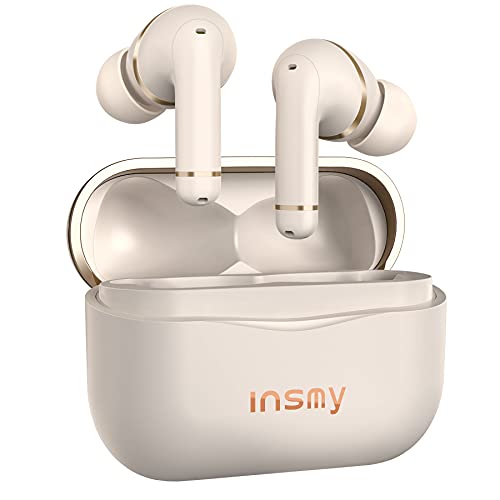 INSMY Wireless Earbuds Hybrid Active Noise Cancelling Waterproof Earphones with 6 Mics for Clear Calls Authentic Audio Big Bass, 36 Hours Playtime Bluetooth in-Ear Headphones ANC/Ambient Mode (Nude)