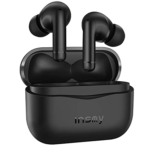 INSMY Wireless Earbuds Hybrid Active Noise Cancelling Waterproof Earphones with 6 Mics for Clear Calls Authentic Audio Big Bass, 36 Hours Playtime Bluetooth in-Ear Headphones ANC/Ambient Mode (Black)