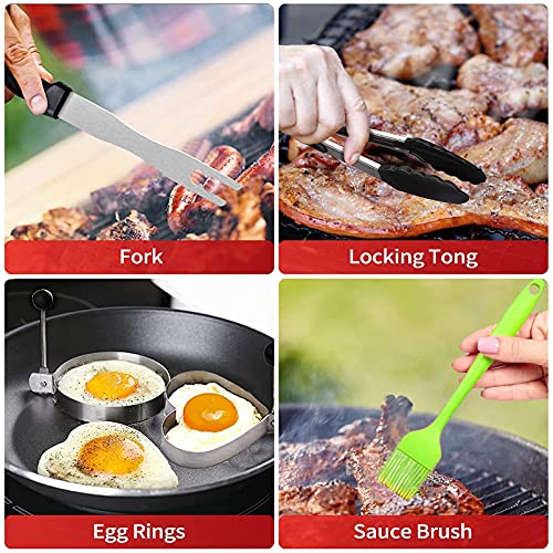 JUSONEY Blackstone Griddle Accessories Set,Flat Top Grill Spatula Kit with Pot Cover,Scraper,Tong,Egg Rings, Chopper,Fork,Carry Bag and Griddle Cleaning Kit Great for Blackstone and Camp Chef! | The Storepaperoomates Retail Market - Fast Affordable Shopping