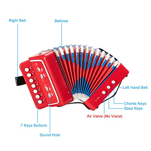 10 Keys Button Accordion for Kids ,Mini Accordian Musical Instrument for Early Childhood Development ,Gift for Family, Beginners Red | The Storepaperoomates Retail Market - Fast Affordable Shopping