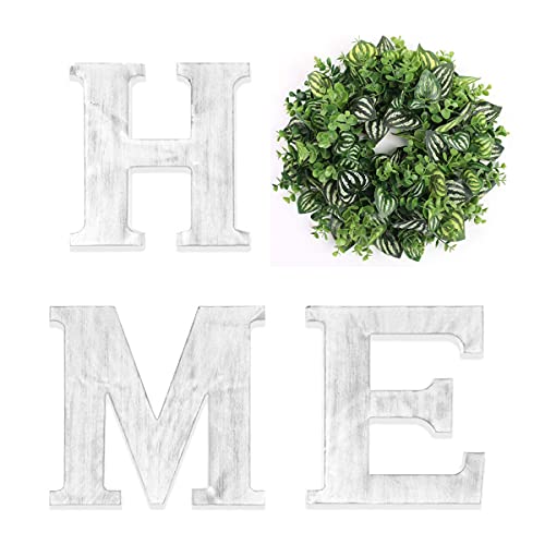 Wood Home Sign Wall Hanging Decor, Wood Home Letters Artificial Wreath for Wall Art, Rustic Home Decor for Living Room Kitchen Entryway Housewarming Gift(White) | The Storepaperoomates Retail Market - Fast Affordable Shopping