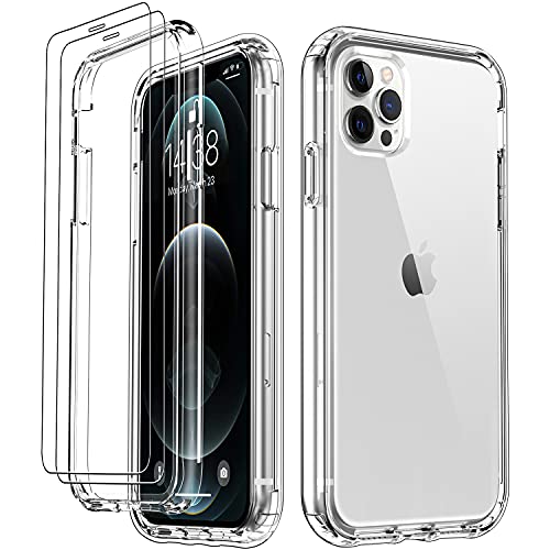 DorisMax iPhone 12 Pro Max Case,with [2 x Glass Screen Protector],Crystal Clear TPU Cover+Hard PC Bumper,Military Grade Shockproof Protective Phone Case for Apple iPhone 12 Pro Max 6.7″ Clear