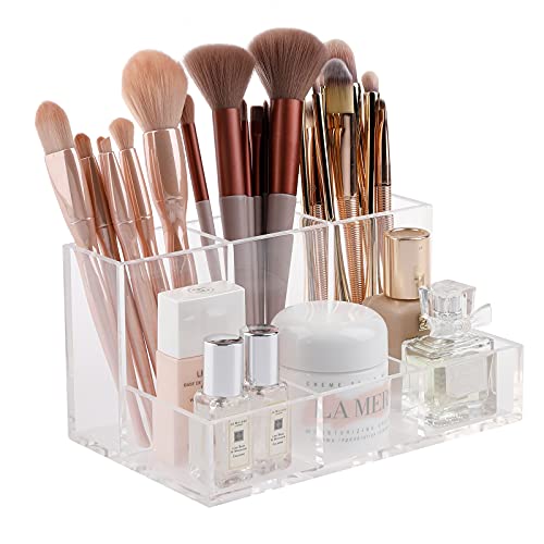 Yesesion Clear Makeup Brush Holder, Cosmetics Organizer with 6 Compartments, Desktop Storage Box Display Case for Beauty Supply, Lipstick, Jewelry, Stationery in Vanity, Bathroom, Countertop, Office | The Storepaperoomates Retail Market - Fast Affordable Shopping