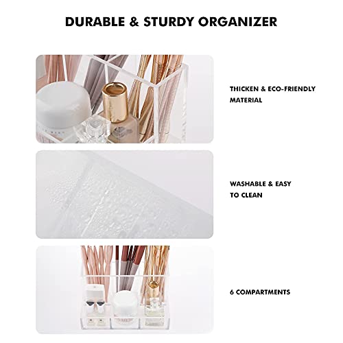 Yesesion Clear Makeup Brush Holder, Cosmetics Organizer with 6 Compartments, Desktop Storage Box Display Case for Beauty Supply, Lipstick, Jewelry, Stationery in Vanity, Bathroom, Countertop, Office | The Storepaperoomates Retail Market - Fast Affordable Shopping