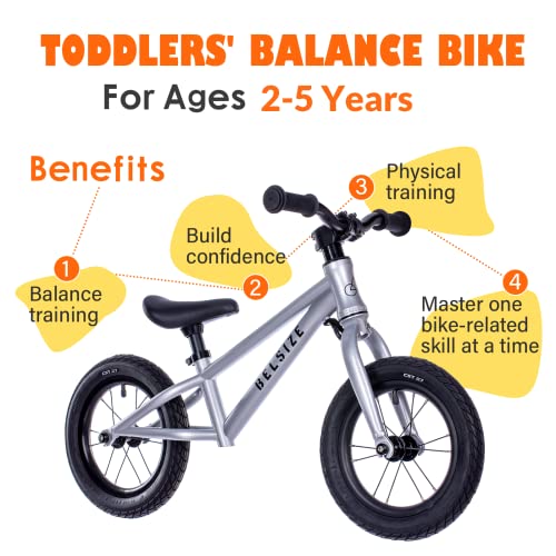 BELSIZE 12-Inch Balance Bike – for Kids Ages 18 Months to 3 Years – No Pedals, Inflatable Tires, Lightweight Aluminum Alloy Frame – Silver | The Storepaperoomates Retail Market - Fast Affordable Shopping
