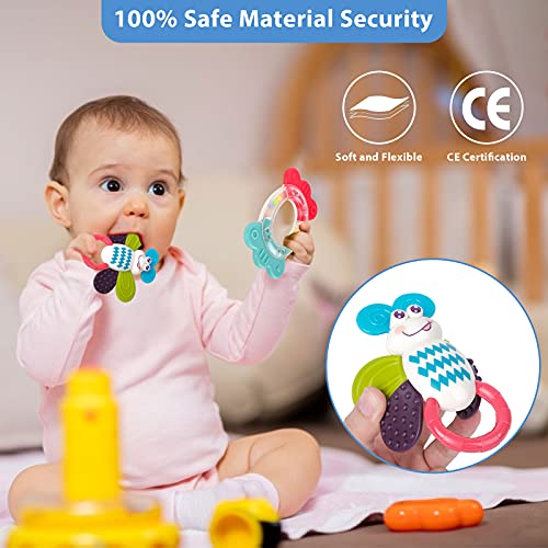 DAMEING Baby Rattle Teething Toys, Infant Sensory Teethers Toy Set, Musical Shaker Grab and Spin Early Educational Newborn Toys for 0 3 6 9 12 Months Babies Boy Girl Gifts | The Storepaperoomates Retail Market - Fast Affordable Shopping