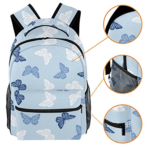 Niaocpwy School Backpacks Blue Pattern Butterflies Elementary Students Bookbags With Water Bottle Pocket | The Storepaperoomates Retail Market - Fast Affordable Shopping