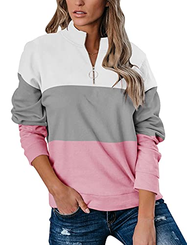 Vivitulip Women’s Quarter Zip Lightweight Pullover Sweatshirts Color Block Long Sleeve Casual Tops (White-Grey-Pink,Small,US,Alpha,Small,Regular,Regular,Female) | The Storepaperoomates Retail Market - Fast Affordable Shopping