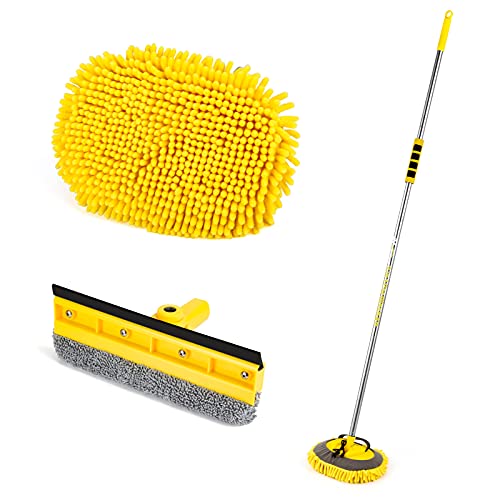 Car Cleaning Tools, 63” Long Handle Car Wash Brush & Windshield Window Squeegee Washing Kit, 4-in-1 Multi-Functional Car Cleaner with Microfiber Sponge, Car Wash Mop Mitt for RV Truck Auto Boat House | The Storepaperoomates Retail Market - Fast Affordable Shopping