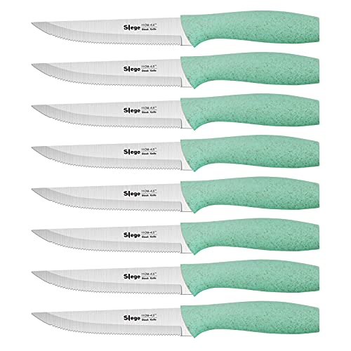Slege 8pcs Steak Knife Set, Stainless Steel Knives with Extre-light Straw Handle, Serrated