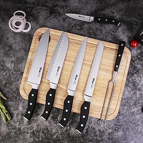 Knife Set, Slege 16-Pieces Kitchen Knife Set with Block, Stainless Steel Kitchen Knives with Sharpener, Kitchen Shears and Carving Fork, Black | The Storepaperoomates Retail Market - Fast Affordable Shopping