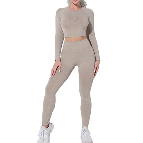 Workout Sets for Women 2 Piece Long Sleeve Seamless Crop Tops Gym Clothes Outfit | The Storepaperoomates Retail Market - Fast Affordable Shopping