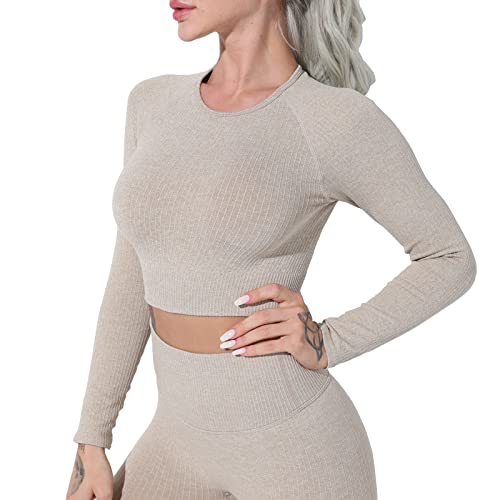 Workout Sets for Women 2 Piece Long Sleeve Seamless Crop Tops Gym Clothes Outfit | The Storepaperoomates Retail Market - Fast Affordable Shopping