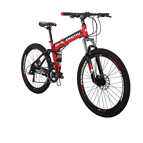 EUROBIKE G6 Adult Folding Bike Steel Frame 26 Inch Double Alloy Muti Spoke Wheel Disc Brake Mountain Bikes 21 Speed Gears Suspension Foldable Bicycle Red | The Storepaperoomates Retail Market - Fast Affordable Shopping