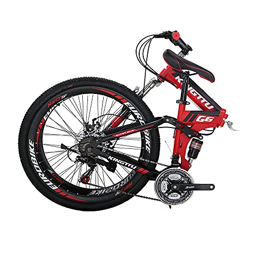 EUROBIKE G6 Adult Folding Bike Steel Frame 26 Inch Double Alloy Muti Spoke Wheel Disc Brake Mountain Bikes 21 Speed Gears Suspension Foldable Bicycle Red | The Storepaperoomates Retail Market - Fast Affordable Shopping