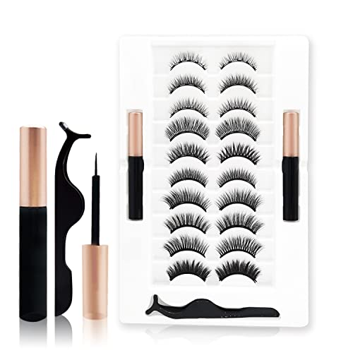 Magnetic Lashes with Eyeliner Kit ，10 Pairs Reusable Magnetic Eyelashes Natural Looking Lashes Pack, 2 Tubes Magnetic Eyeliner, 3D Magnetic Fake Eyelashes Kit With Lash Tweezers, Eyelashes Magnetic | The Storepaperoomates Retail Market - Fast Affordable Shopping