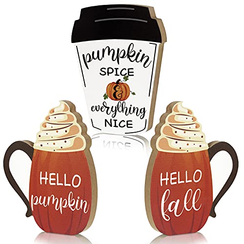 3 Pieces Fall Wooden Signs Tiered Tray Decor Fall Harvest Tabletop Signs Thanksgiving Pumpkin Decor Welcome Hello Fall Decor Autumn Wooden Block Sign Fall Decoration for Home Party (Lovely Style)