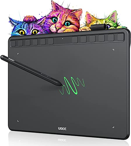 UGEE 10X6.27 Inches Drawing Tablet,Digital Drawing Art Pad with 12 Shortcut Keys,Battery-Free 8192 Passive Stylus，Computer Graphic Pen Tablet Work for Mac, Windows PC and Android