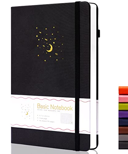 CAGIE Lined Journal Notebook for Work, 196 Pages, Medium 5.7″ x 8.3″, Hardcover Notebook Journal with Pen Loop, (Black Ruled)