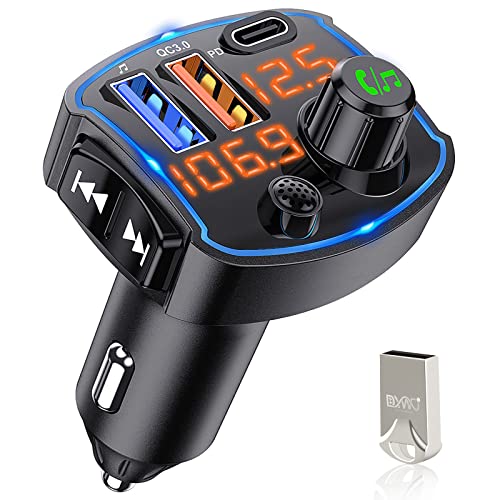 Bluetooth FM Transmitter for Car Adapter, 41W PD3.0 and QC3.0 Fast Charging U Disk Player Included 32G Flash Drive Hands-Free Calling Bluetooth 5.0 Music Play Mode Dual Screen Display | The Storepaperoomates Retail Market - Fast Affordable Shopping