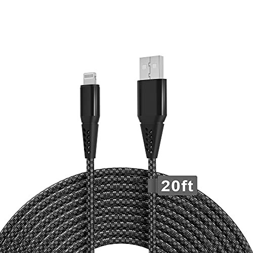 Long iPhone Charger Cord 20FT (6M) [Apple MFi Certified] Extra Long iPhone Cable Fast Apple Charger Cable Nylon Braided USB Lightning Cable 2.4A for iPhone 13 12 Pro Mini 11 Pro X 8 7 6s