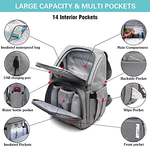 Heegel Diaper Bag Backpack, Baby Bags for Boy Girl, Large Travel Backpack for Mom and Dad, Nappy Bag Waterproof Maternity Mommy Bag with Changing Pad & Stroller Straps & Storage Bags, Grey… | The Storepaperoomates Retail Market - Fast Affordable Shopping