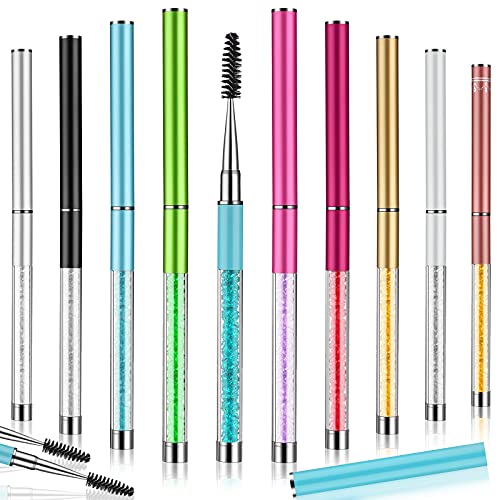 10 Pieces Mascara Brushes Mascara Wands Applicators Eyebrow Eyelash Brushes Makeup and Performance Eye Lash Eyebrow Eyelash Brushes Crystal Portable Cosmetic Brushes with Cap for Travel (Mix Colors)