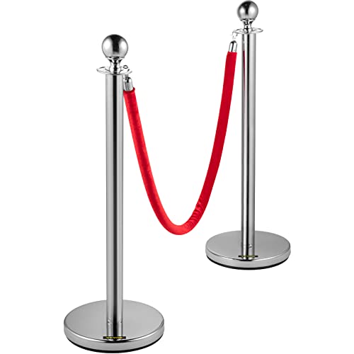 VEVOR Crowd Control Stanchion, Set of 8 Pieces Stanchion Set, Stanchion Set with 5 ft/1.5 m Red Velvet Rope, Silver Crowd Control Barrier w/Sturdy Concrete and Metal Base – Easy Connect Assembly | The Storepaperoomates Retail Market - Fast Affordable Shopping