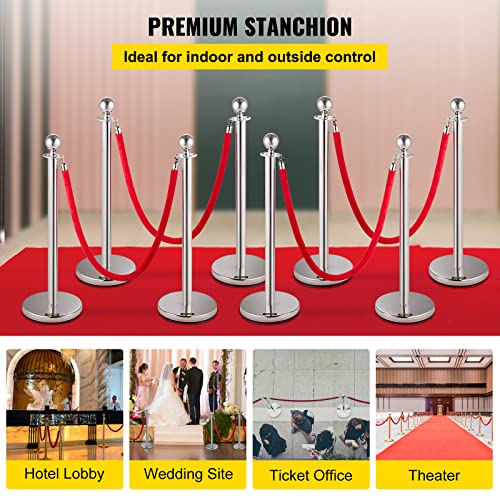 VEVOR Crowd Control Stanchion, Set of 8 Pieces Stanchion Set, Stanchion Set with 5 ft/1.5 m Red Velvet Rope, Silver Crowd Control Barrier w/Sturdy Concrete and Metal Base – Easy Connect Assembly | The Storepaperoomates Retail Market - Fast Affordable Shopping