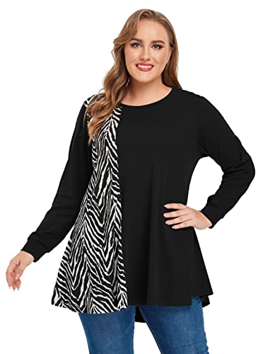JollieLovin Plus Size Sweatshirts for Womens Long Sleeve Tops Animal Print Pullover Patchwork Tunic Lightweight Fall Clothes Black 3X | The Storepaperoomates Retail Market - Fast Affordable Shopping