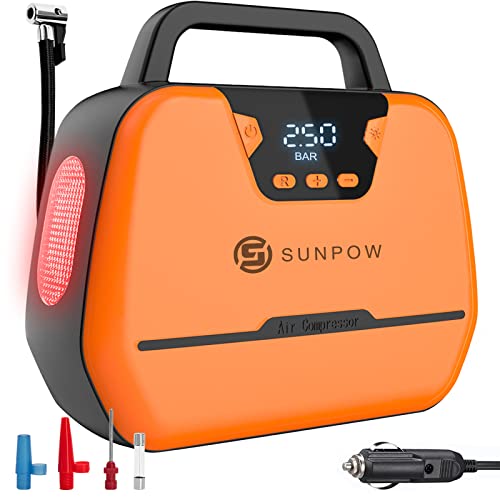 SUNPOW Tire Inflator Portable Air Compressor, 12V DC Air Pump for Car Tires (up to 150 PSI), Auto Tire Pump with Digital Pressure Gauge, Emergency LED Lights, Bicycle, Balloon, Other Inflatables | The Storepaperoomates Retail Market - Fast Affordable Shopping