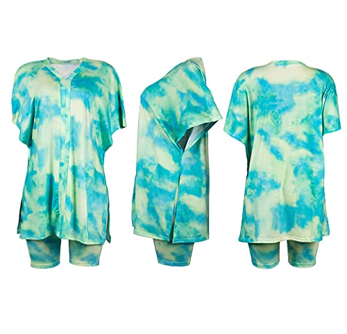 2 Piece Shorts Outfits for Women Tiedye Side Split Oversized Tunic T-Shirt Top + Biker Shorts Casual Tracksuits | The Storepaperoomates Retail Market - Fast Affordable Shopping