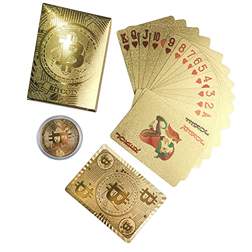 Rich Life Style Bitcoin Waterproof Gold Playing Cards with Commemorative Bitcoin Encased in Protective Plastic