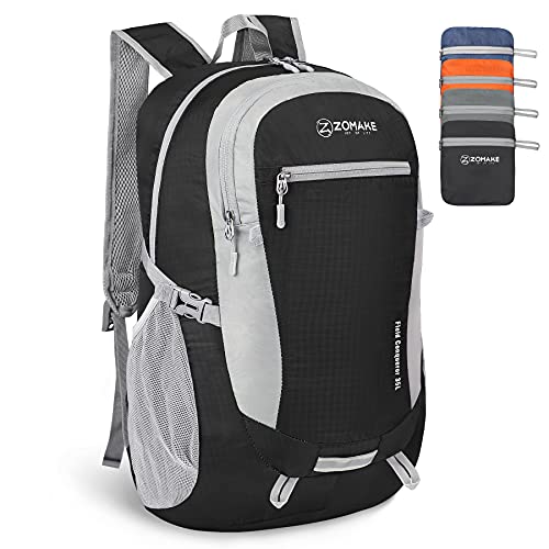 ZOMAKE 35L Lightweight Packable Backpack – Light Foldable Hiking Backpacks Water Resistant Large Folding Daypack for Travel(Black B)