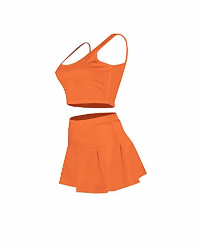 Tennis Skorts Skirts Suit Activewear – Sexy Sports Bra Top High Waisted Mini Skirt Suit Casual Two Piece Sweatsuit for Women Orange S | The Storepaperoomates Retail Market - Fast Affordable Shopping