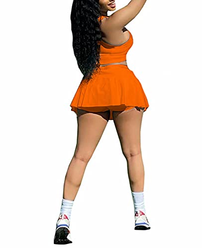 Tennis Skorts Skirts Suit Activewear – Sexy Sports Bra Top High Waisted Mini Skirt Suit Casual Two Piece Sweatsuit for Women Orange S | The Storepaperoomates Retail Market - Fast Affordable Shopping