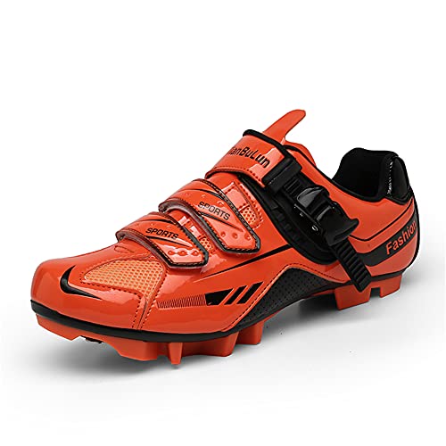 MTB Cycling Shoes Womens Spin Shoes Mens Mountain Bike Shoes Compatible Riding Racing SPD Cleats and Lock Pedal Orange 275