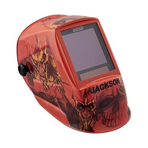 Jackson Safety Premium Auto Darkening Welding Helmet 3/5-13 Shade Range, 1/1/1/1 Optical Clarity, 1/20,000 sec. Response Time, 370 Speed Dial Headgear, Hellfire Graphics, Red/Black, 47101 | The Storepaperoomates Retail Market - Fast Affordable Shopping