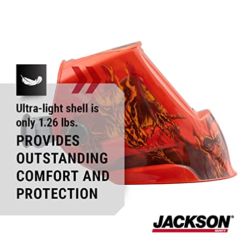 Jackson Safety Premium Auto Darkening Welding Helmet 3/5-13 Shade Range, 1/1/1/1 Optical Clarity, 1/20,000 sec. Response Time, 370 Speed Dial Headgear, Hellfire Graphics, Red/Black, 47101 | The Storepaperoomates Retail Market - Fast Affordable Shopping