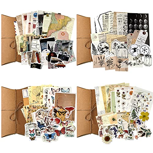 120 Pieces Vintage Scrapbooking Stickers DIY Journaling Scrapbook Adhesive Washi Paper Stamp Stickers Antique Retro Natural Collection Stickers Diary Journal Embellishment Supplies (Artsy Style)